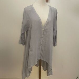 Match Point 100% Linen Button Front Tunic Shirt in Soft Gray Size Medium